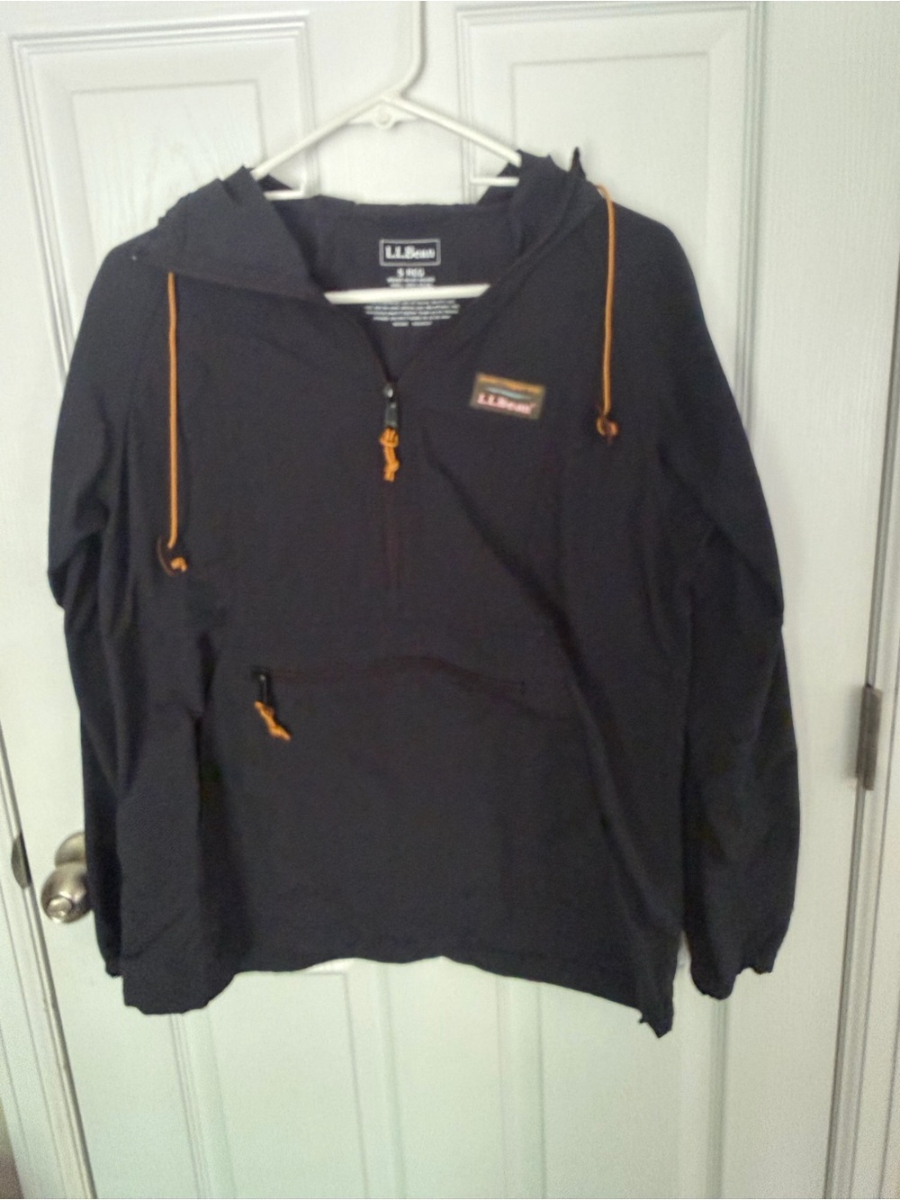 L.L. Bean Women’s Navy Hooded Pullover Jacket with Orange Accents
